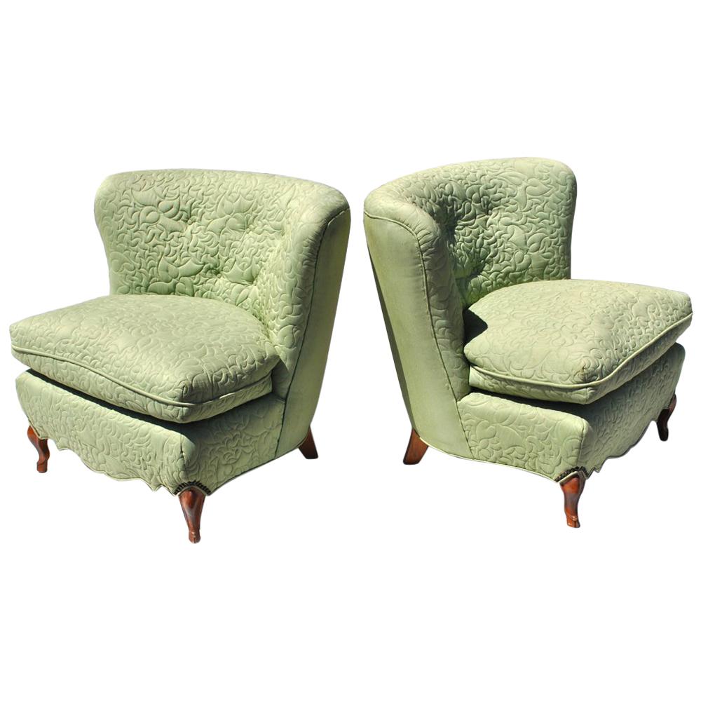 Pair of Vintage Mid Century Hollywood Regency Lounge Slipper Chairs at