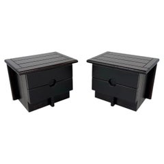 Pair of Vintage Mid Century Italian brutalist black nightstands with 2 drawers