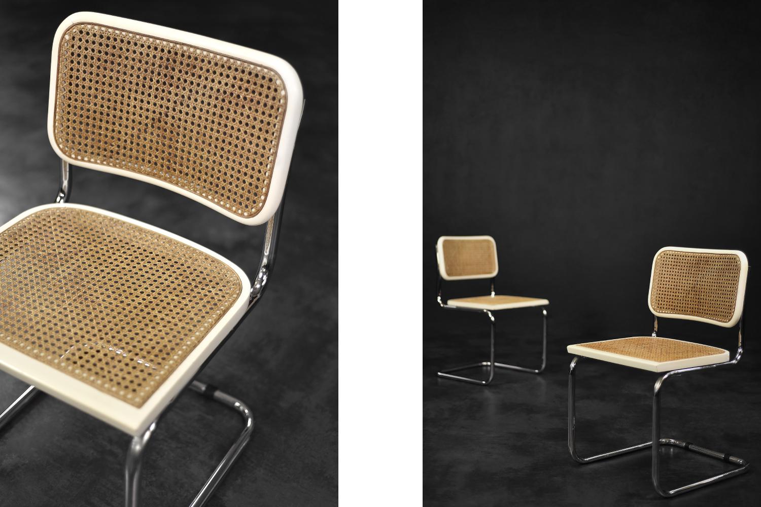 Mid-Century Modern Paire de chaises italiennes modernes du milieu du siècle dernier en bois blanc et osier français en vente