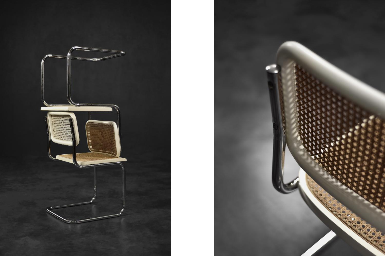 Osier Paire de chaises italiennes modernes du milieu du siècle dernier en bois blanc et osier français en vente