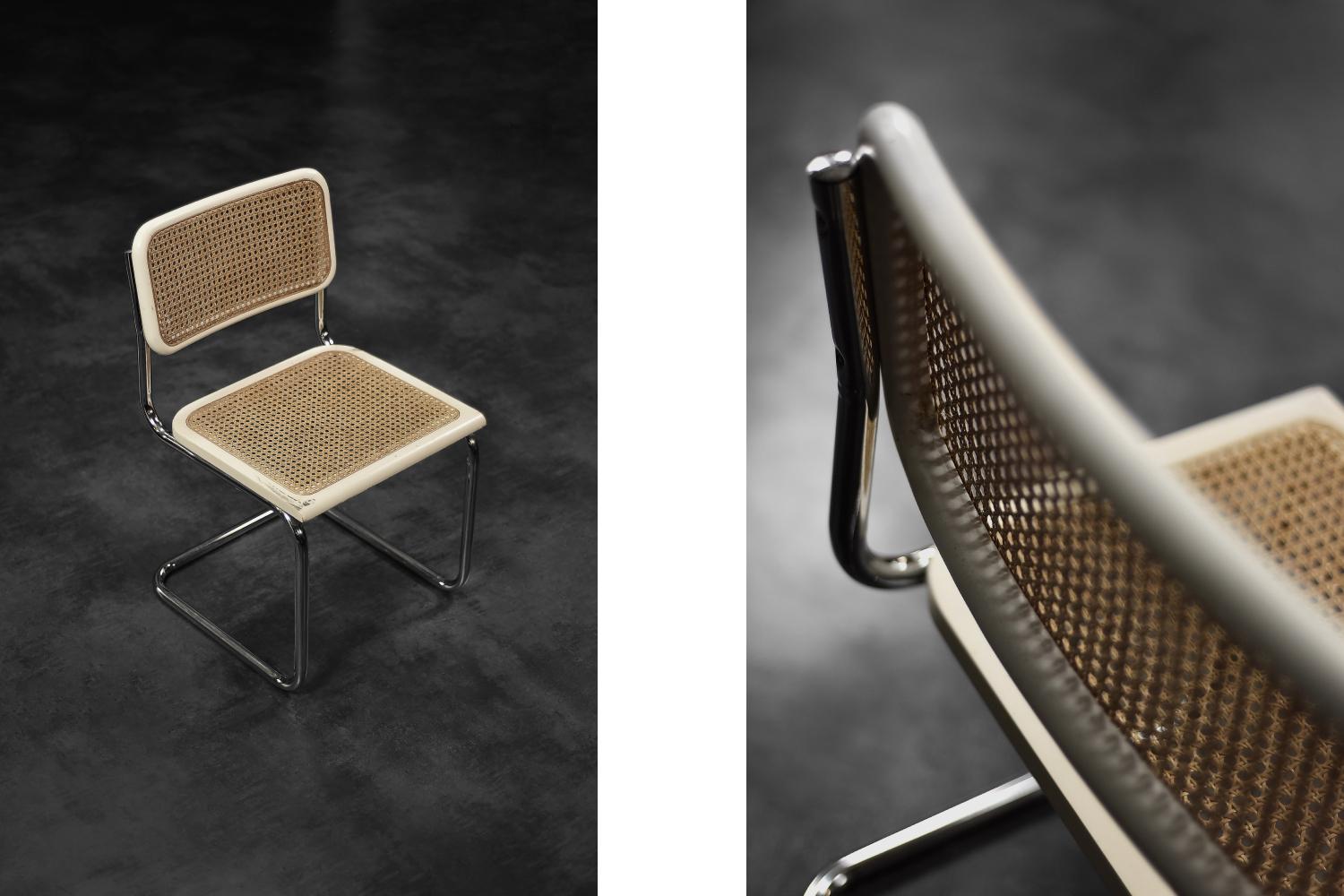 Paire de chaises italiennes modernes du milieu du siècle dernier en bois blanc et osier français en vente 1