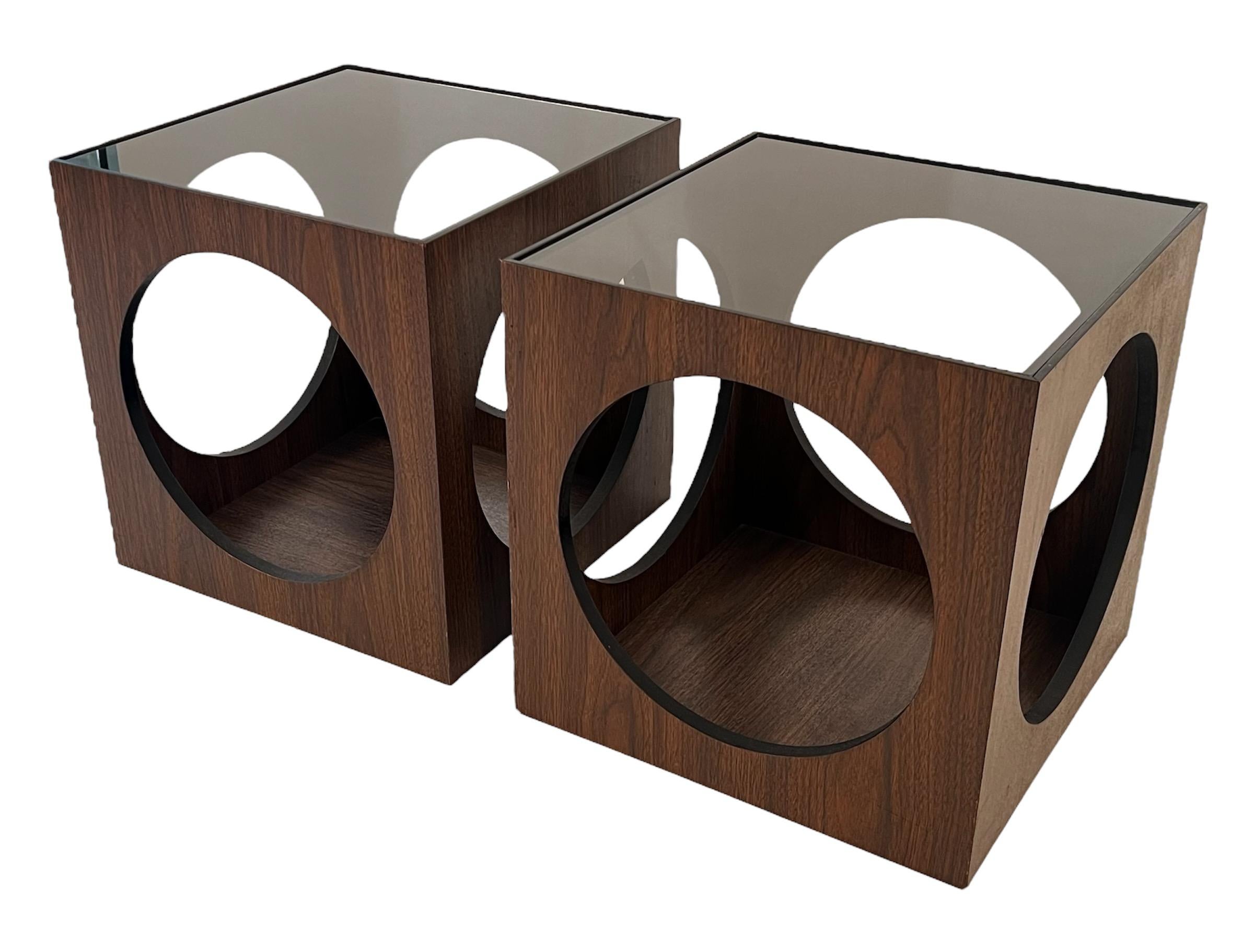 Mid-Century Modern Pair of Vintage Mid Century Lane Smoked Glass Cube End Tables