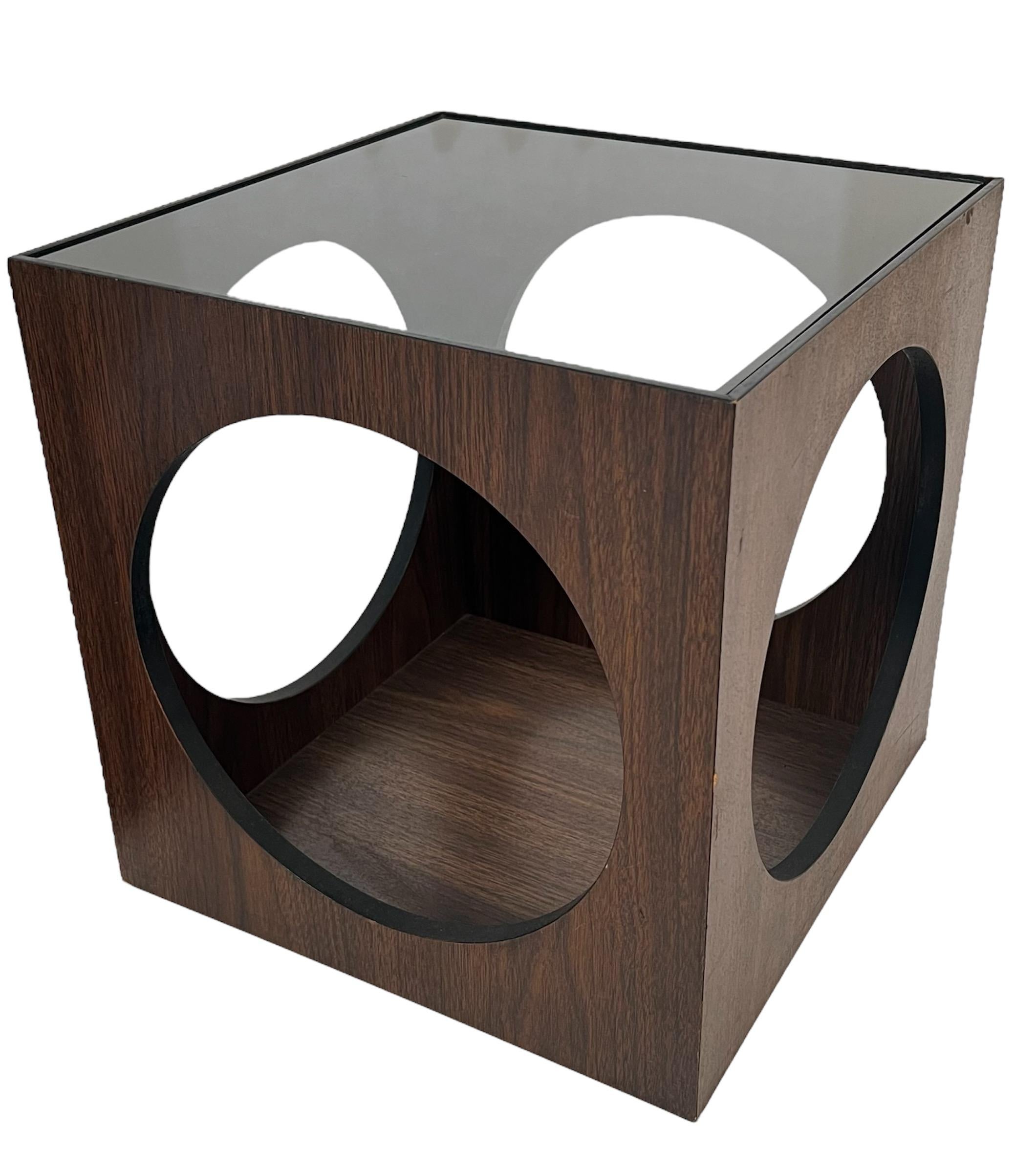 20th Century Pair of Vintage Mid Century Lane Smoked Glass Cube End Tables