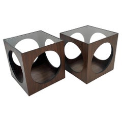 Pair of Vintage Mid Century Lane Smoked Glass Cube End Tables