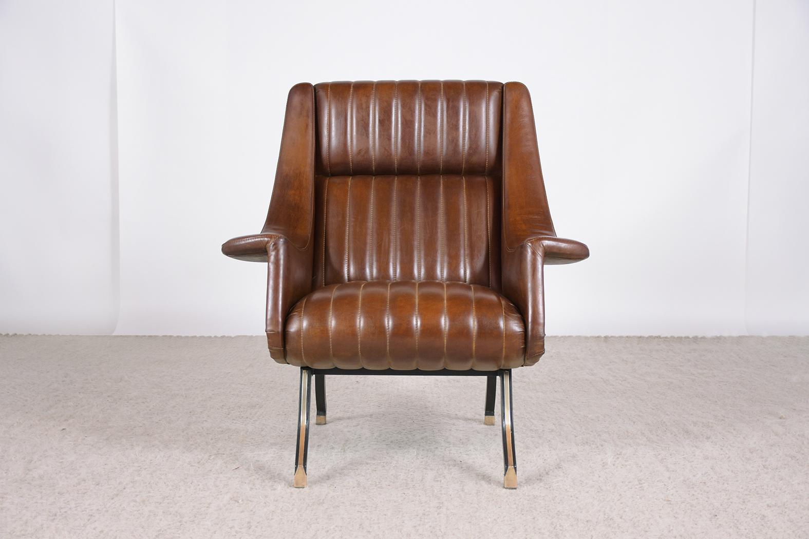 Hand-Crafted Pair of Vintage Mid-Century Modern Leather Lounge Chairs