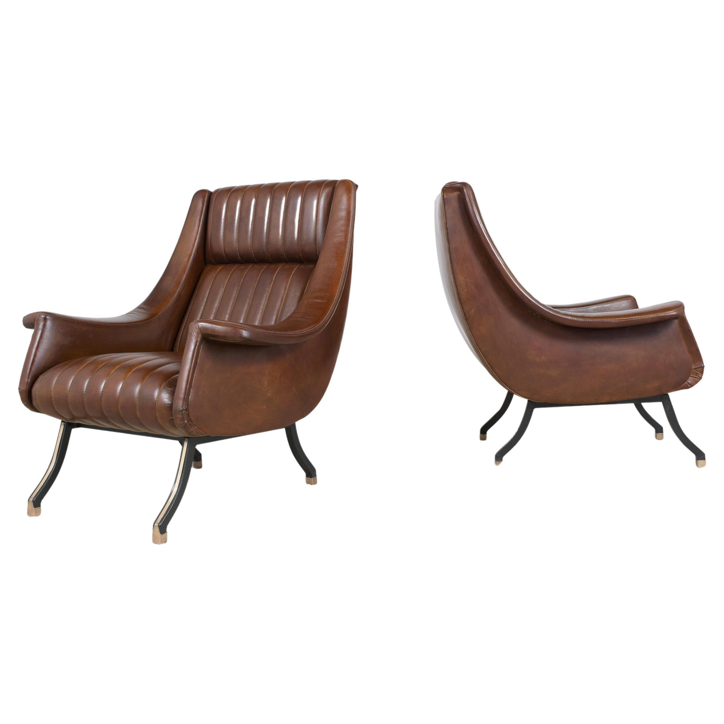 Pair of Vintage Mid-Century Modern Leather Lounge Chairs