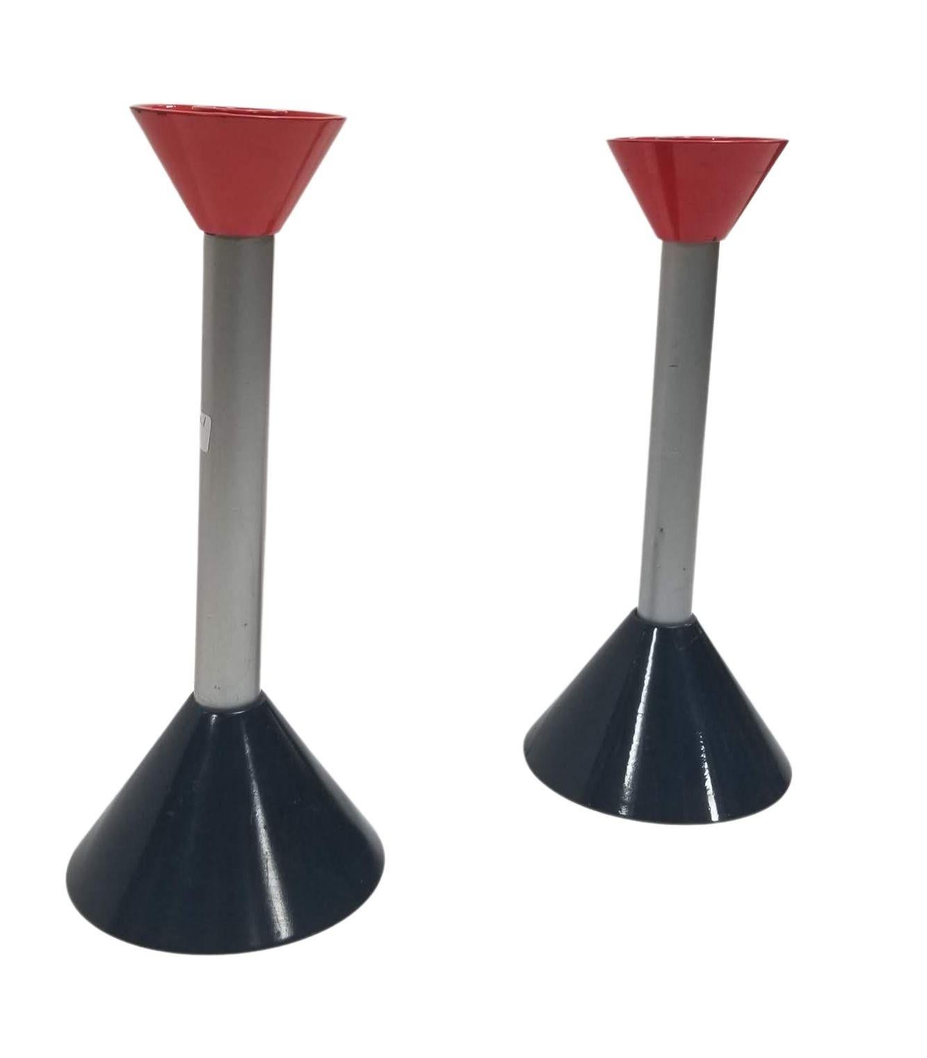 Mid-Century Modern Pair of Vintage Mid Century Memphis Age Postmodern Candlestick Holder For Sale