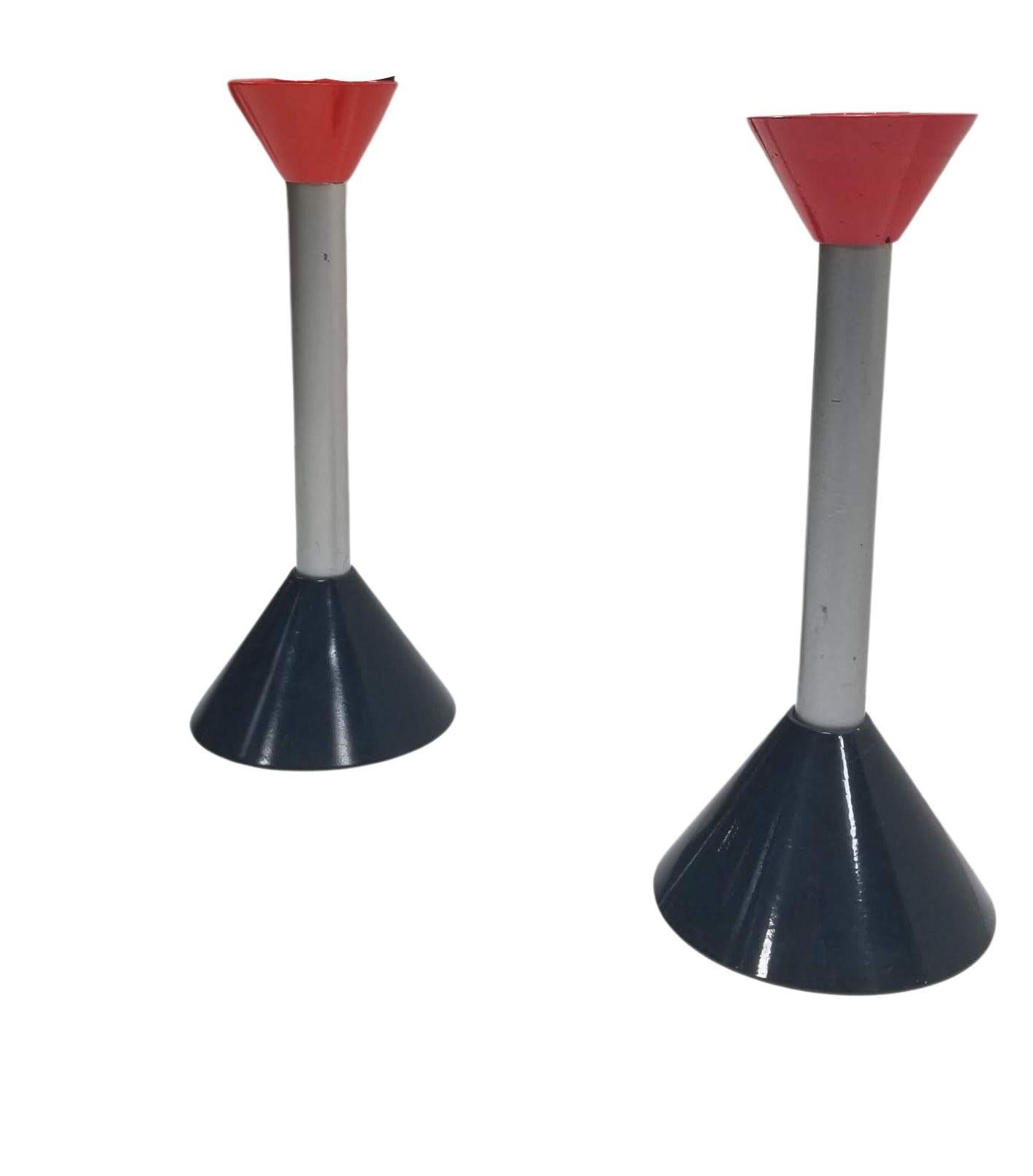 Pair of Vintage Mid Century Memphis Age Postmodern Candlestick Holder In Excellent Condition For Sale In Van Nuys, CA