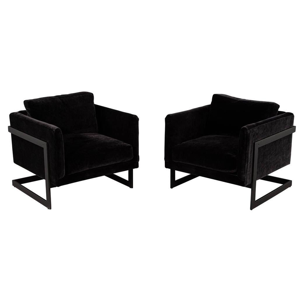 Pair of Vintage Mid-Century Modern Black Lounge Chairs