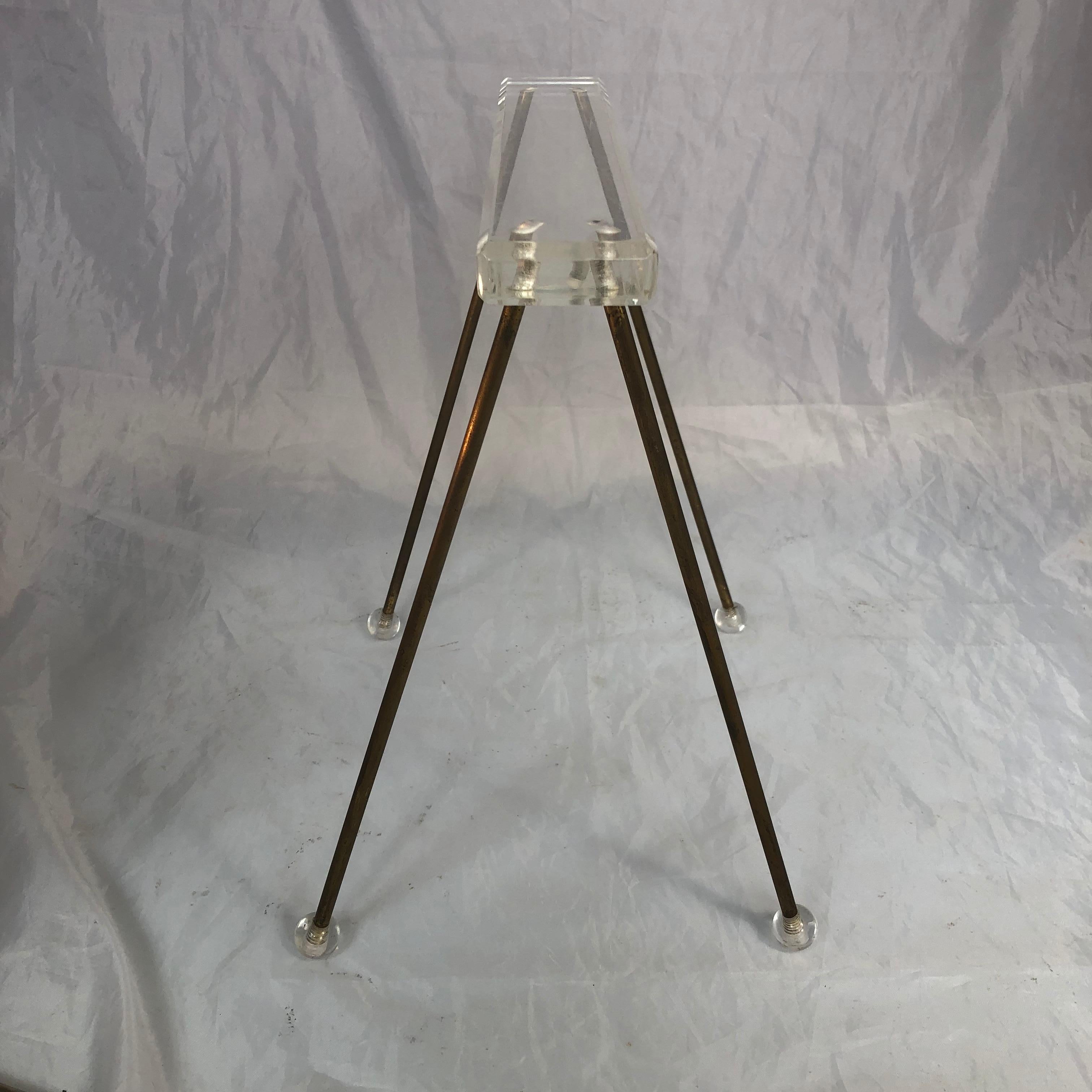 Pair Of Vintage Mid-Century Modern Brass And Lucite Stands Or Tray Racks 5