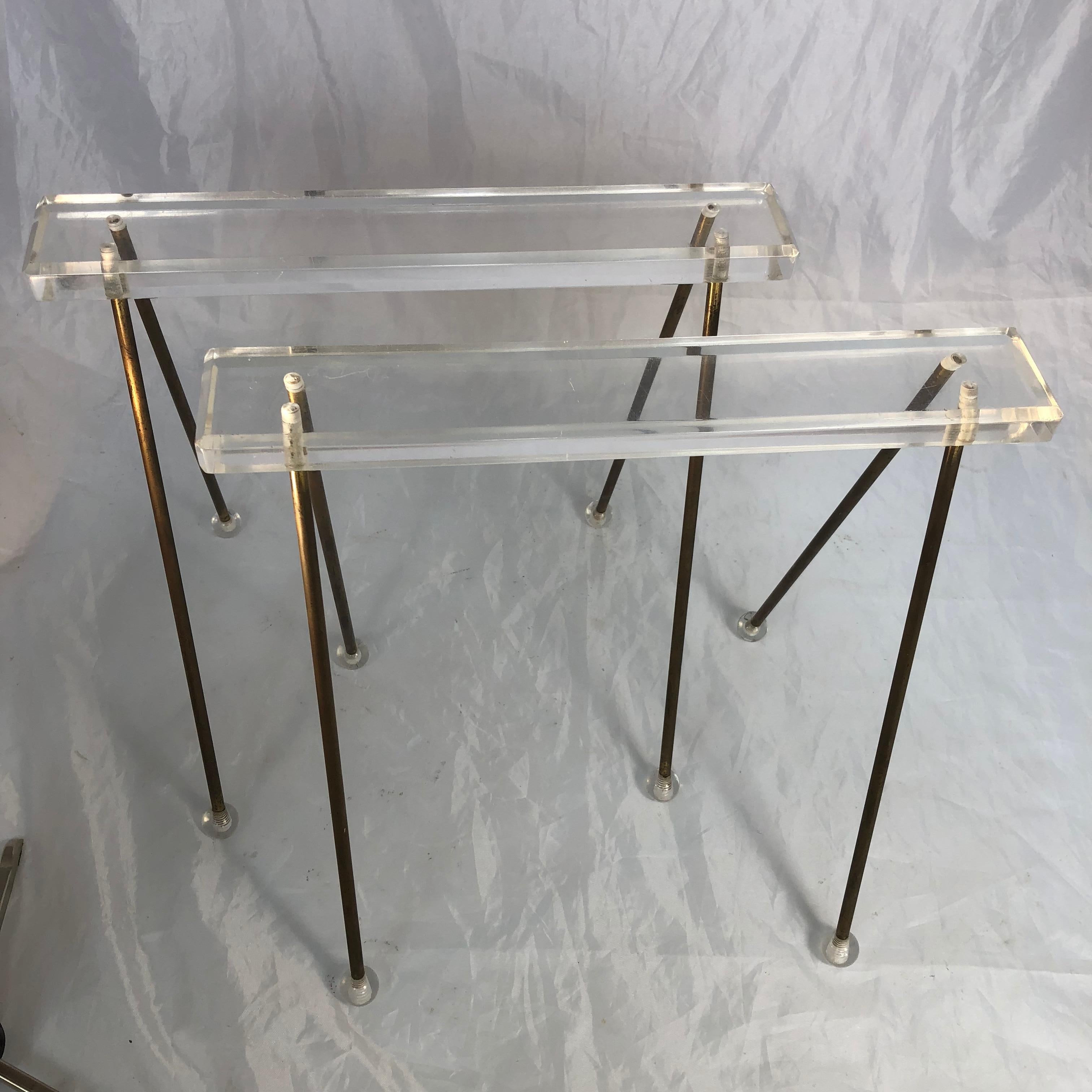 Pair Of Vintage Mid-Century Modern Brass And Lucite Stands Or Tray Racks 6