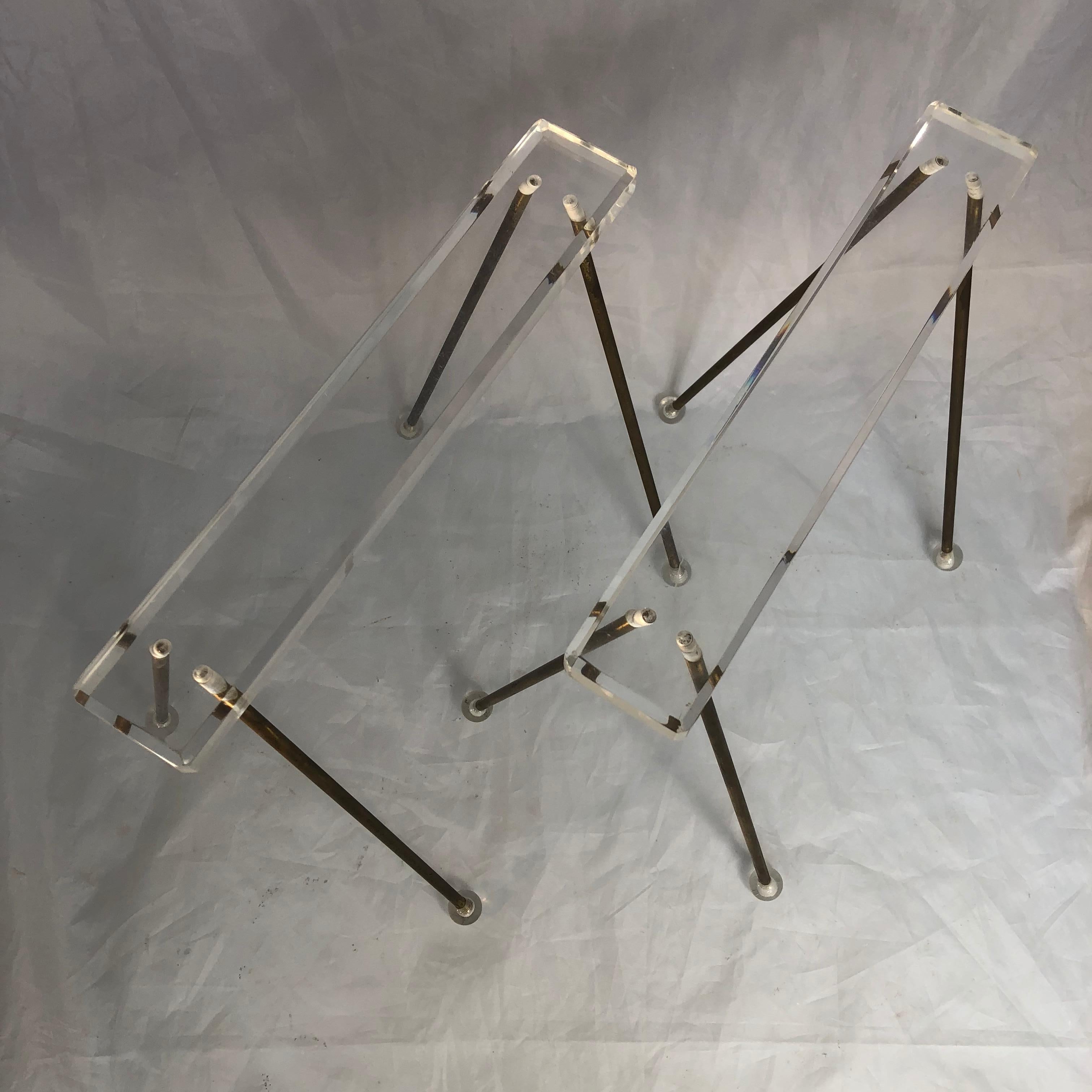 Pair Of Vintage Mid-Century Modern Brass And Lucite Stands Or Tray Racks 7