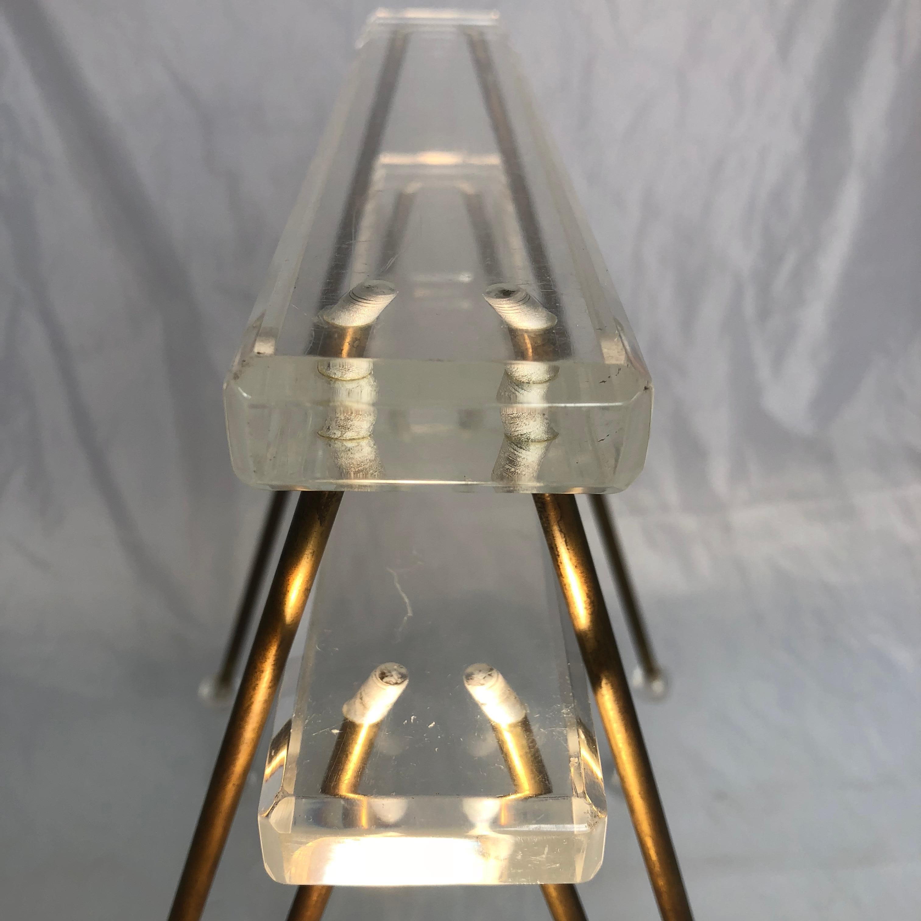 Pair Of Vintage Mid-Century Modern Brass And Lucite Stands Or Tray Racks 14