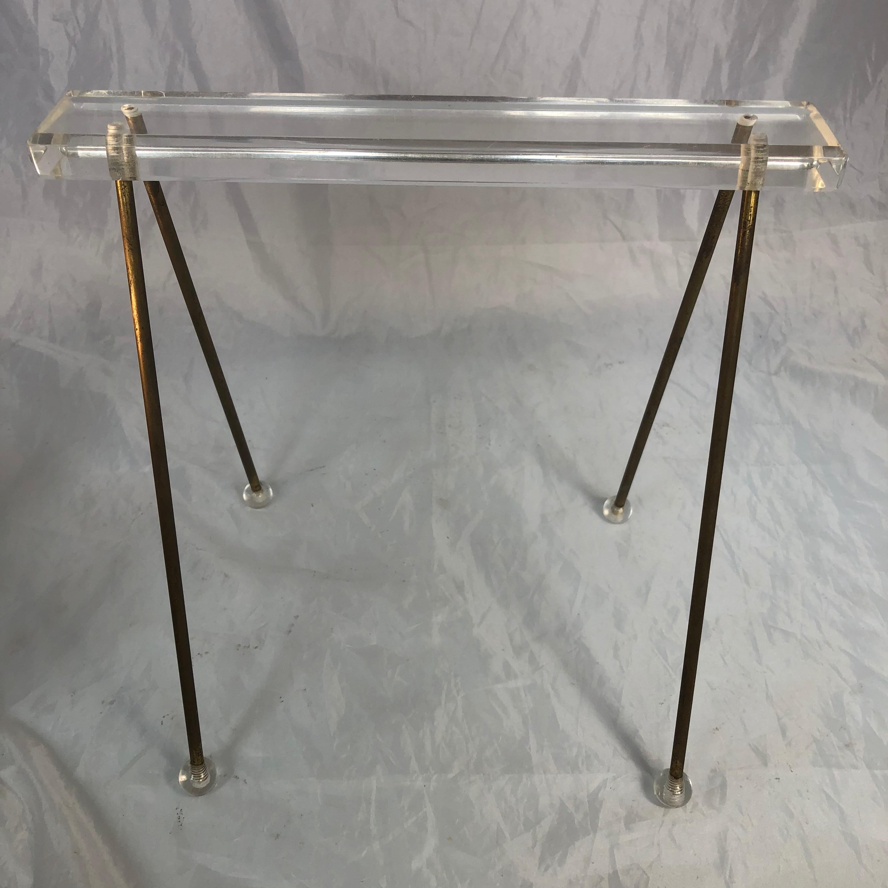 Pair Of Vintage Mid-Century Modern Brass And Lucite Stands Or Tray Racks 4