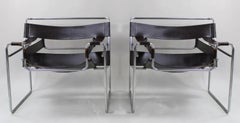 Pair of Vintage Mid-Century Modern Brown Leather Wassily lounge Chairs for Knoll