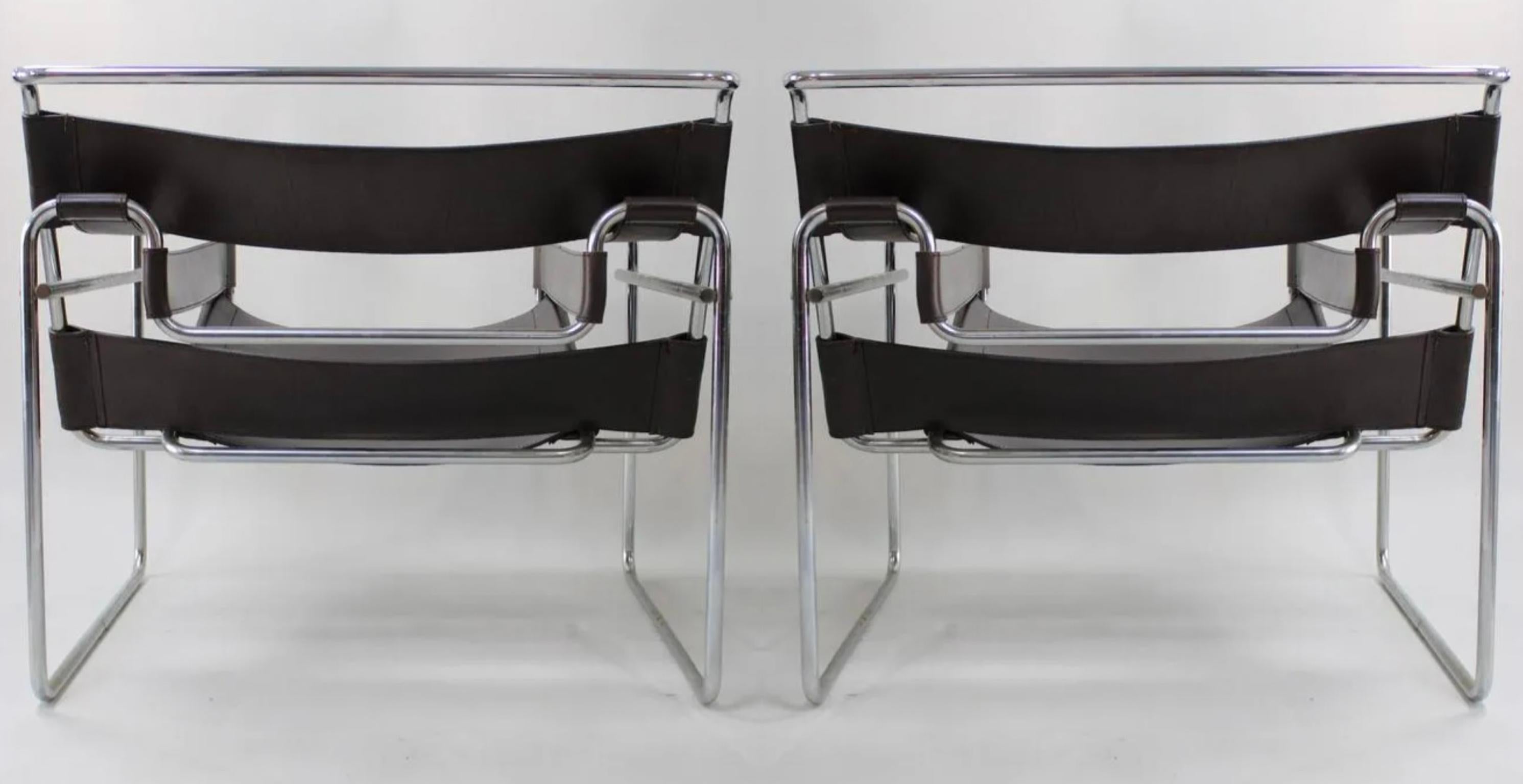 Mid-Century Modern Paire de fauteuils de salon Wassily en cuir marron de style moderne du milieu du siècle dernier pour Knoll en vente