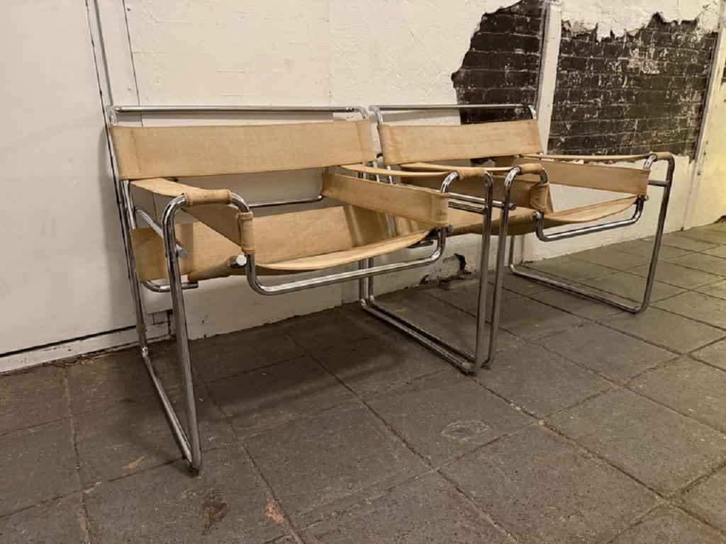 Mid-Century Modern Paire de fauteuils de salon Wassily en toile vintage, moderne du milieu du siècle dernier pour Knoll en vente