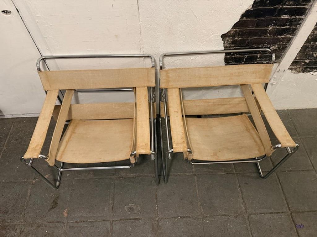 Paire de fauteuils de salon Wassily en toile vintage, moderne du milieu du siècle dernier pour Knoll Bon état - En vente à Brooklyn, NY