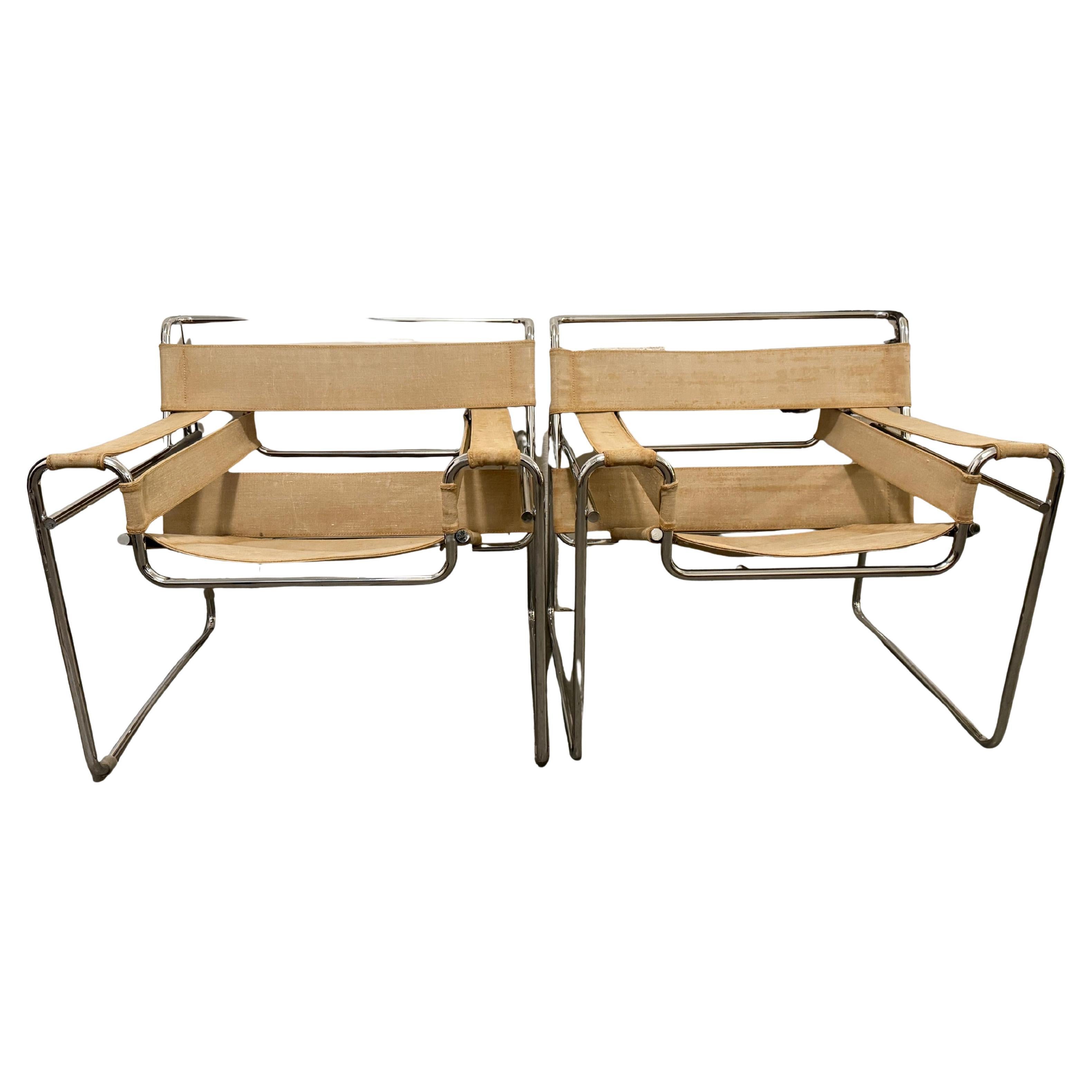 Pair of Vintage Mid-Century Modern canvas Wassily Lounge Chairs for Knoll