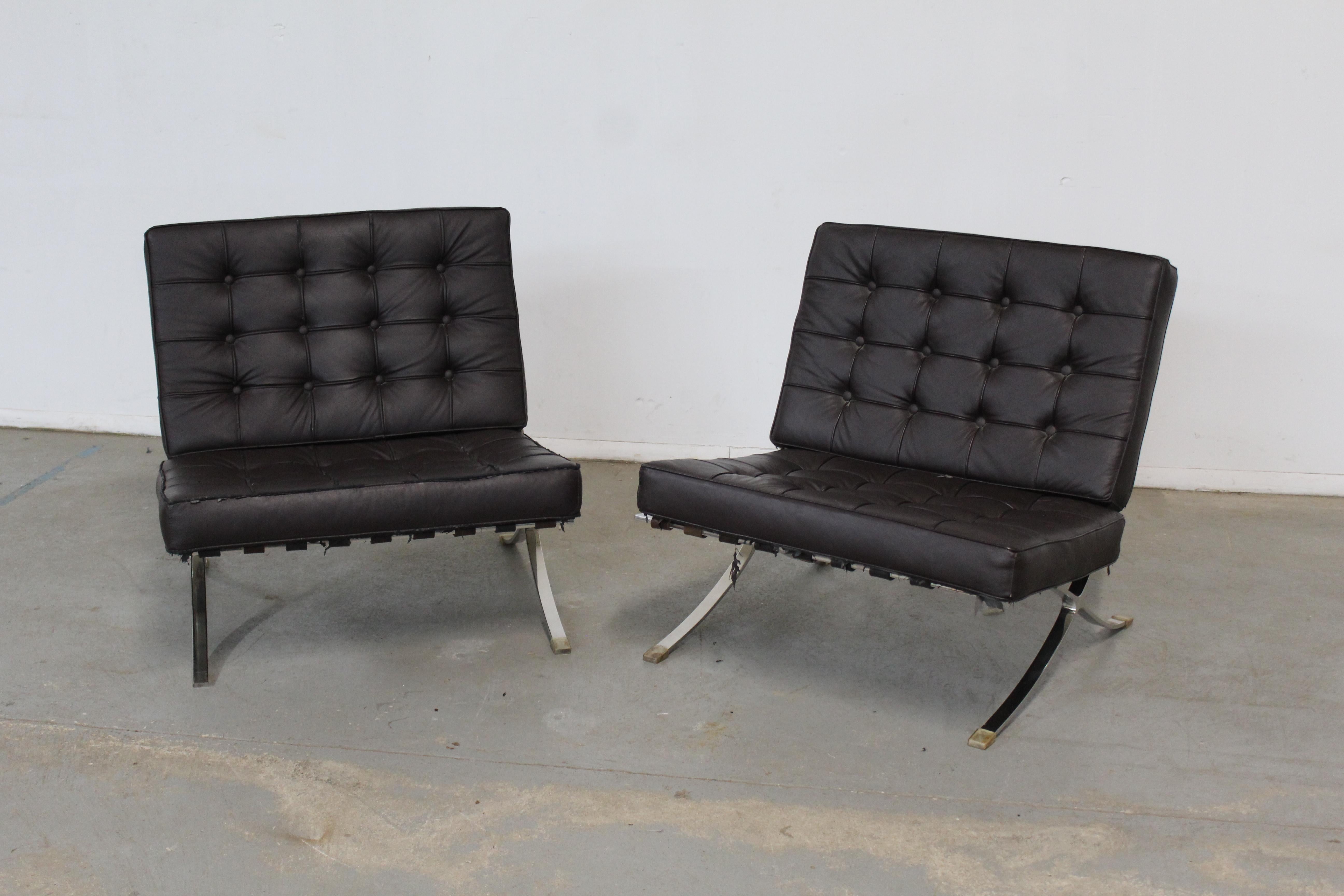 Pair of Vintage Mid-Century Modern Chrome Barcelona Style Lounge Chairs For Sale 11