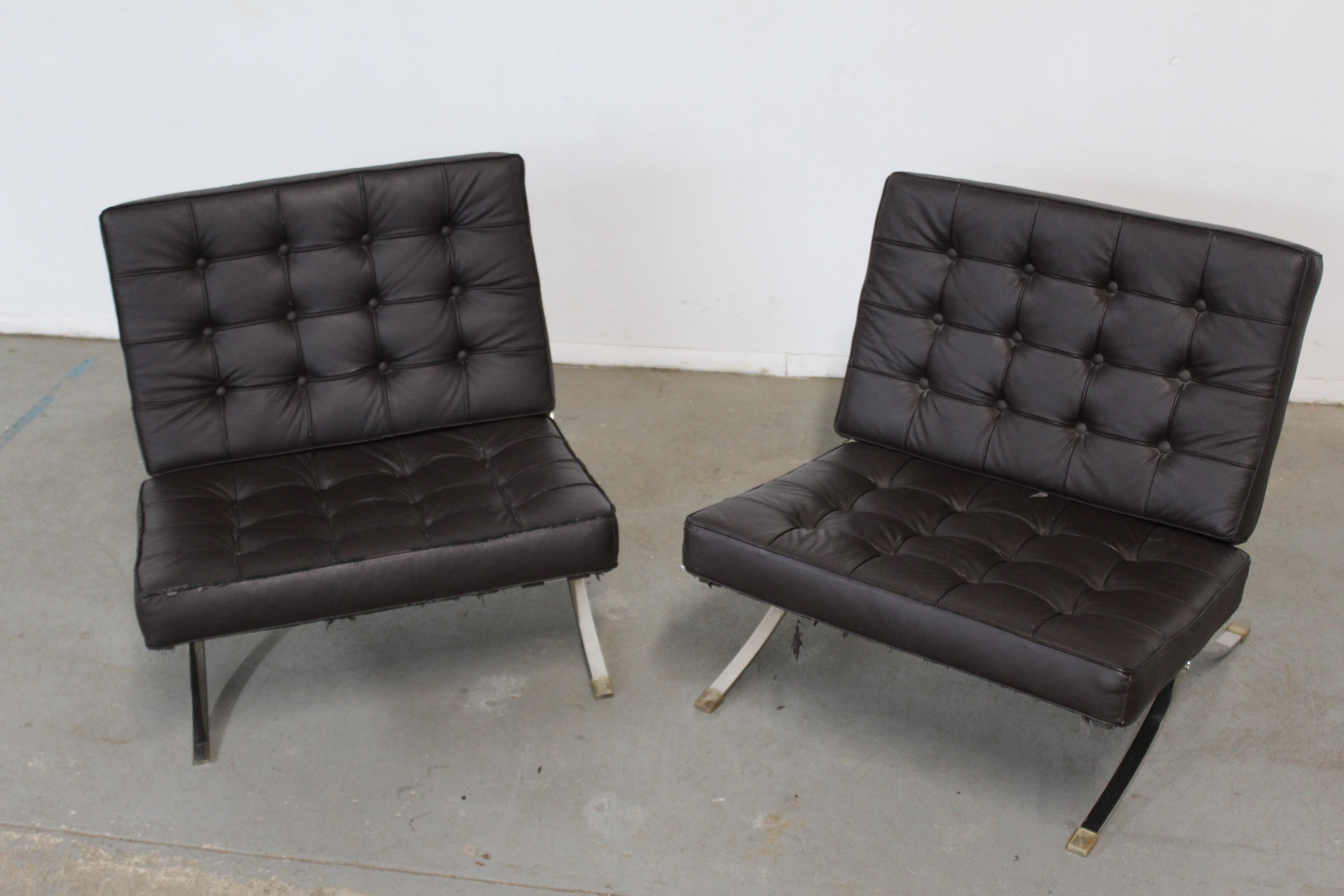 Pair of Vintage Mid-Century Modern Chrome Barcelona Style Lounge Chairs For Sale 12