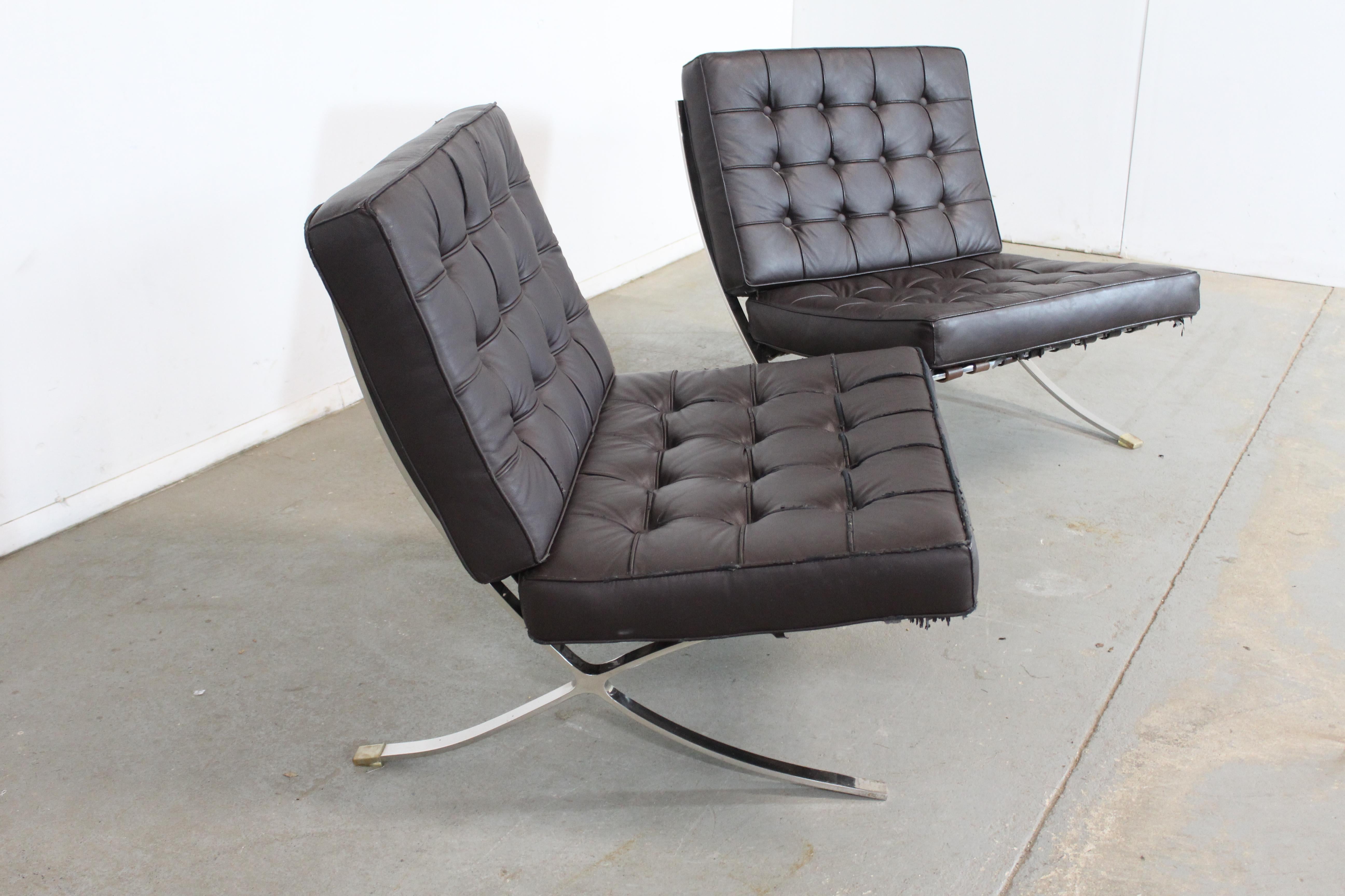 Unknown Pair of Vintage Mid-Century Modern Chrome Barcelona Style Lounge Chairs For Sale