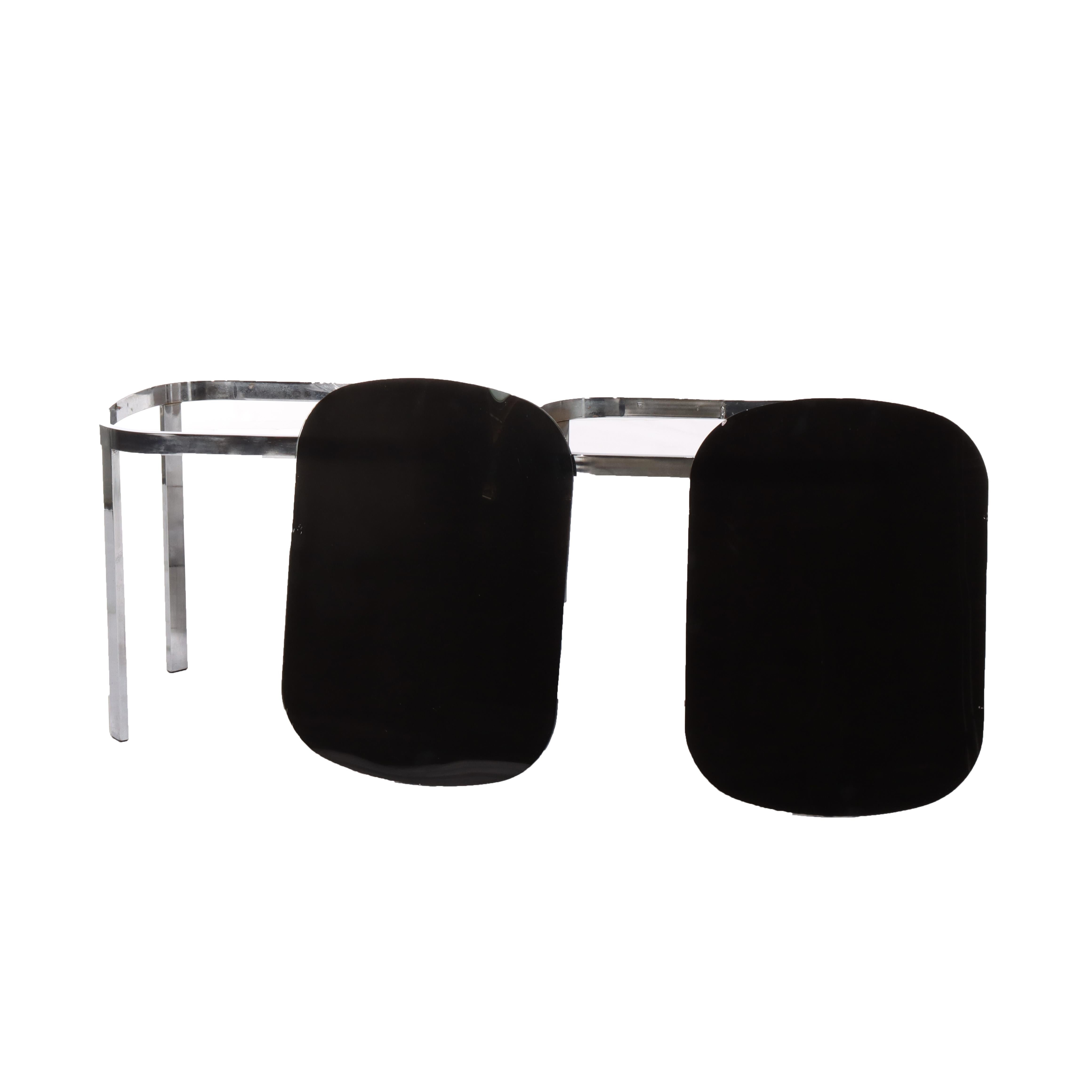 Paar Vintage Mid Century Modern Chrom & Ebonized Glasplatte Tische C1960 im Angebot 2