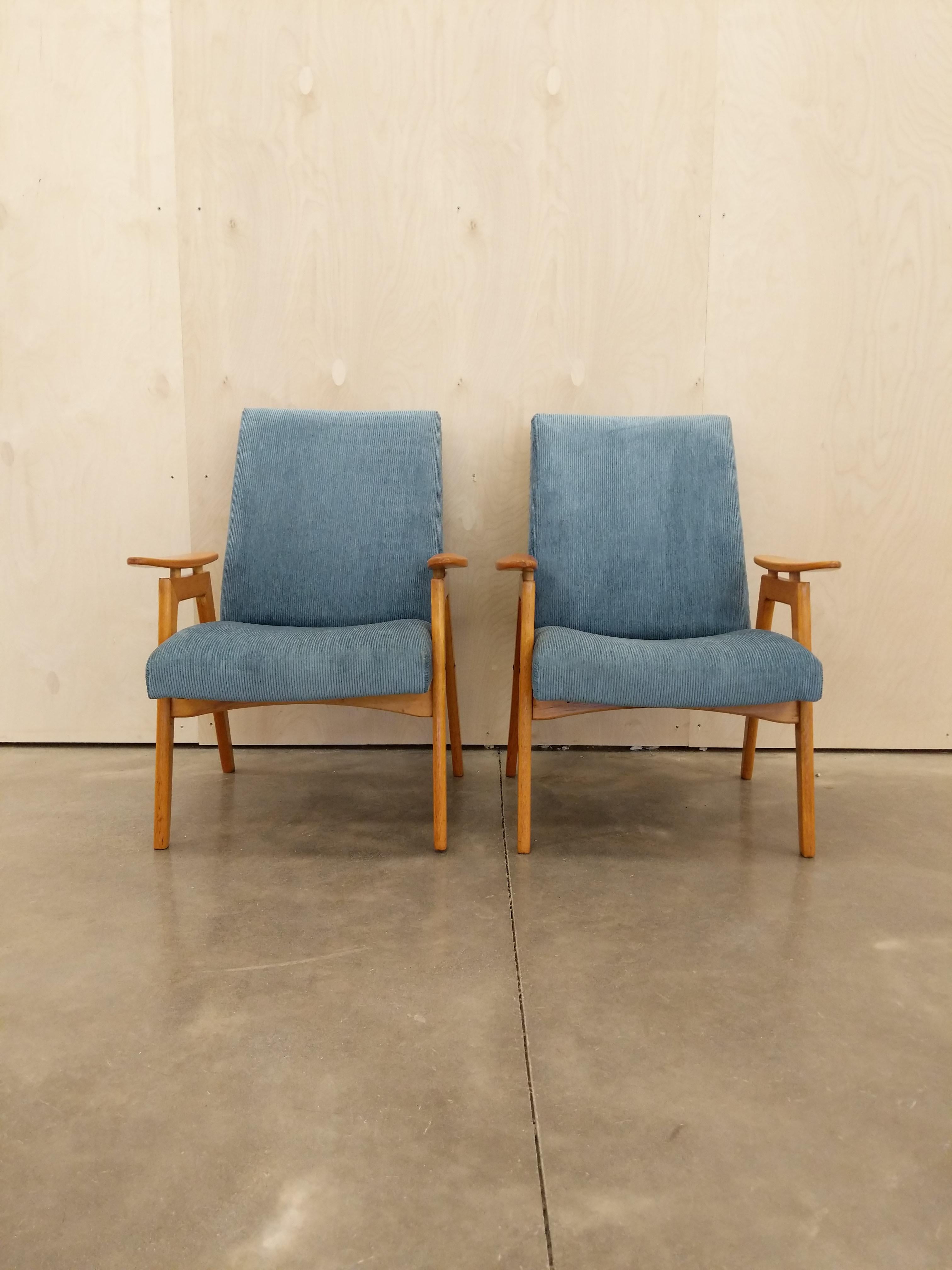 20th Century Pair of Vintage Mid Century Modern Czech Lounge Chairs