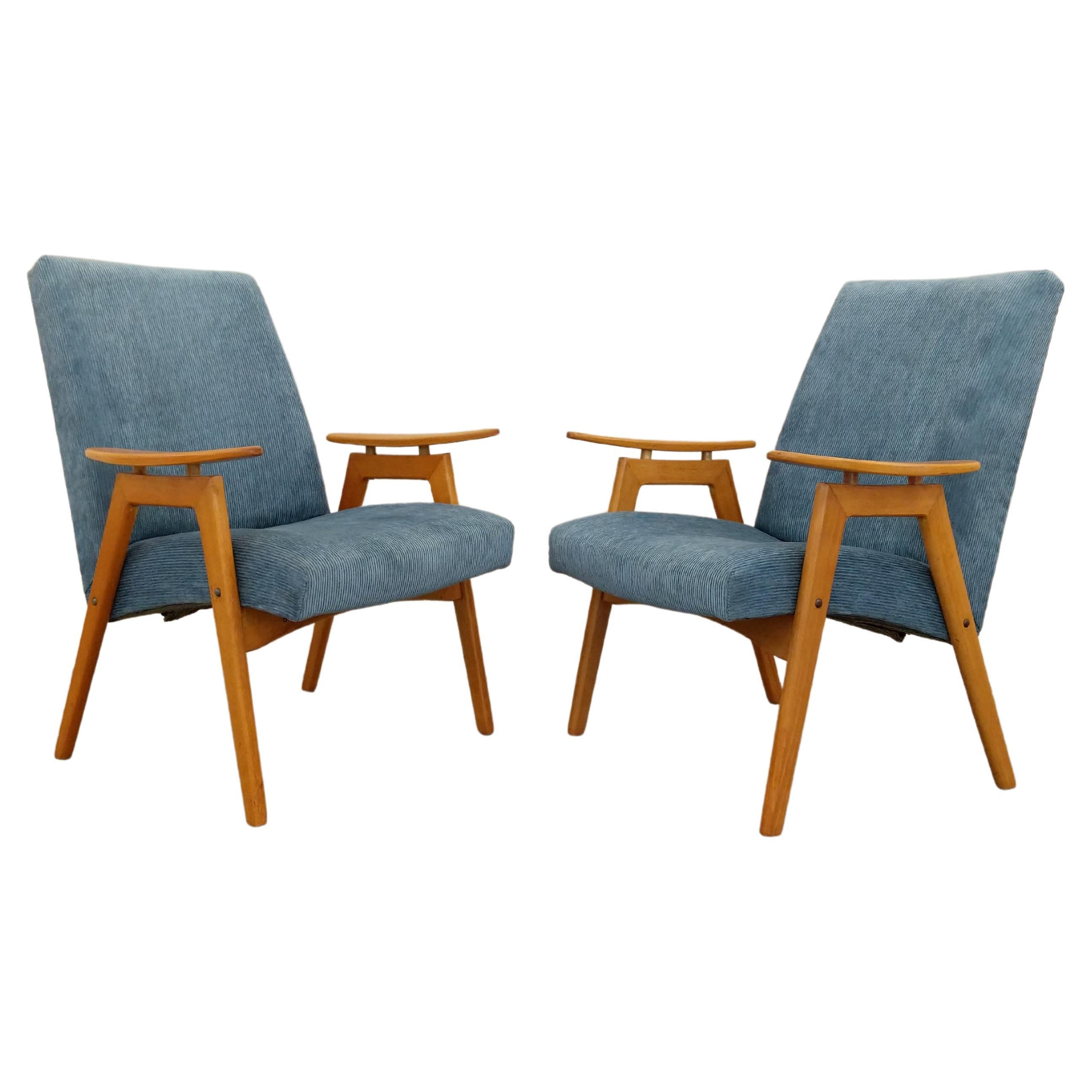 Pair of Vintage Mid Century Modern Czech Lounge Chairs For Sale