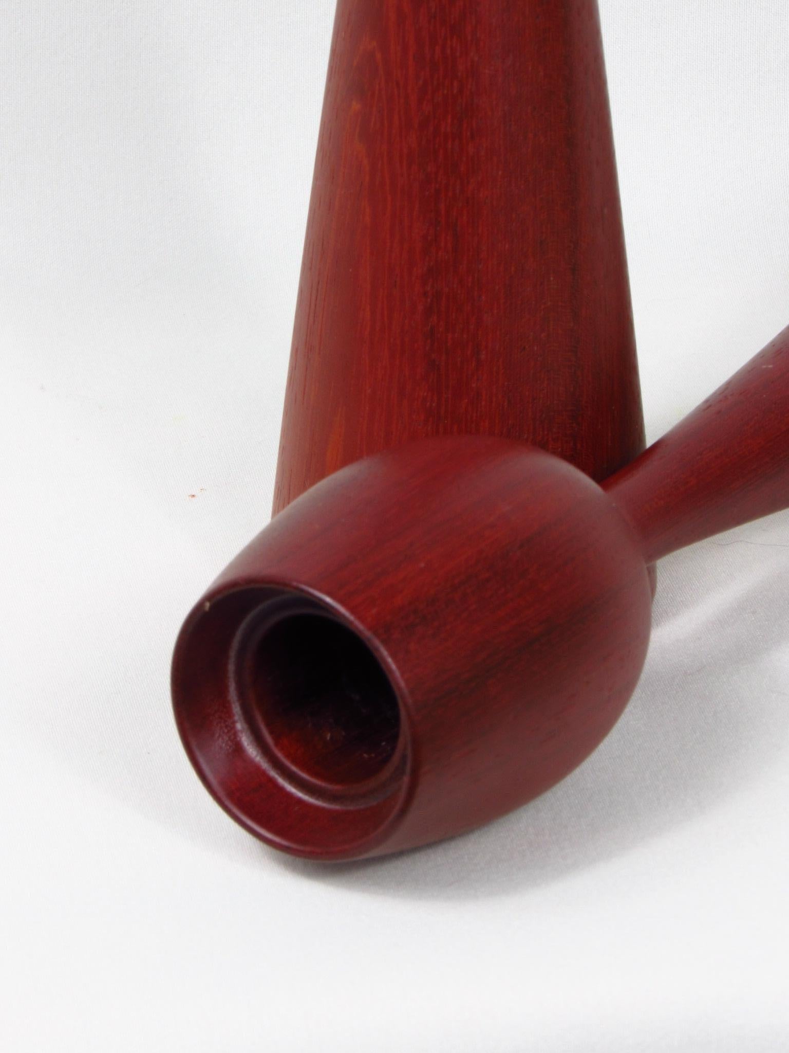 Mid-Century Modern Candlestick holders, pair, mid-century modern Danish teak wood For Sale