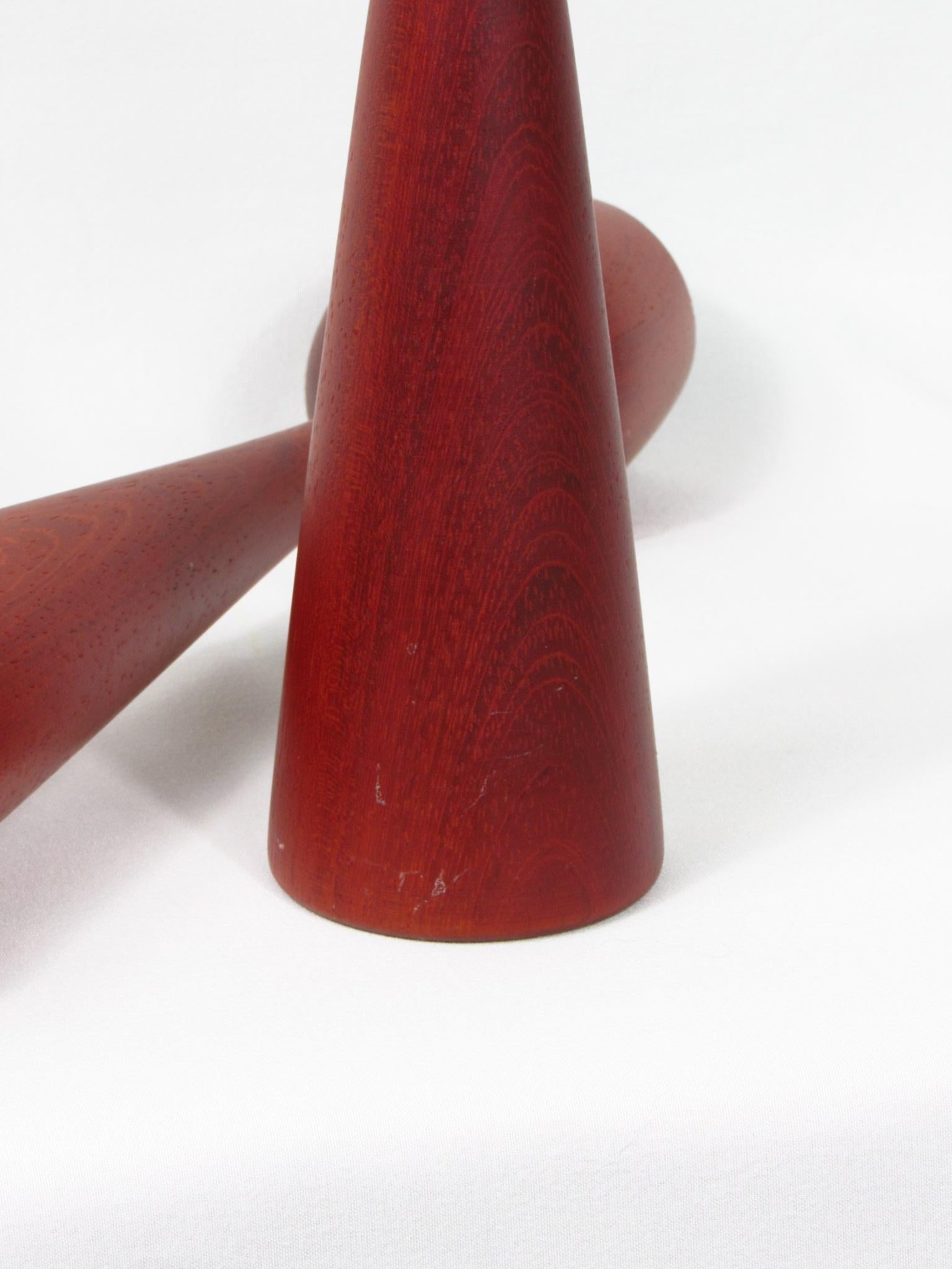 Teak Candlestick holders, pair, mid-century modern Danish teak wood For Sale