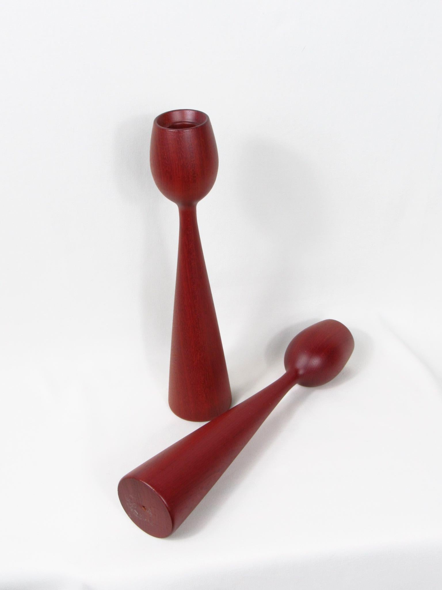 Candlestick holders, pair, mid-century modern Danish teak wood For Sale 2