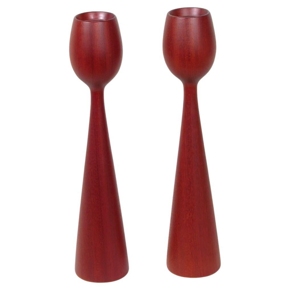 Candlestick holders, pair, mid-century modern Danish teak wood