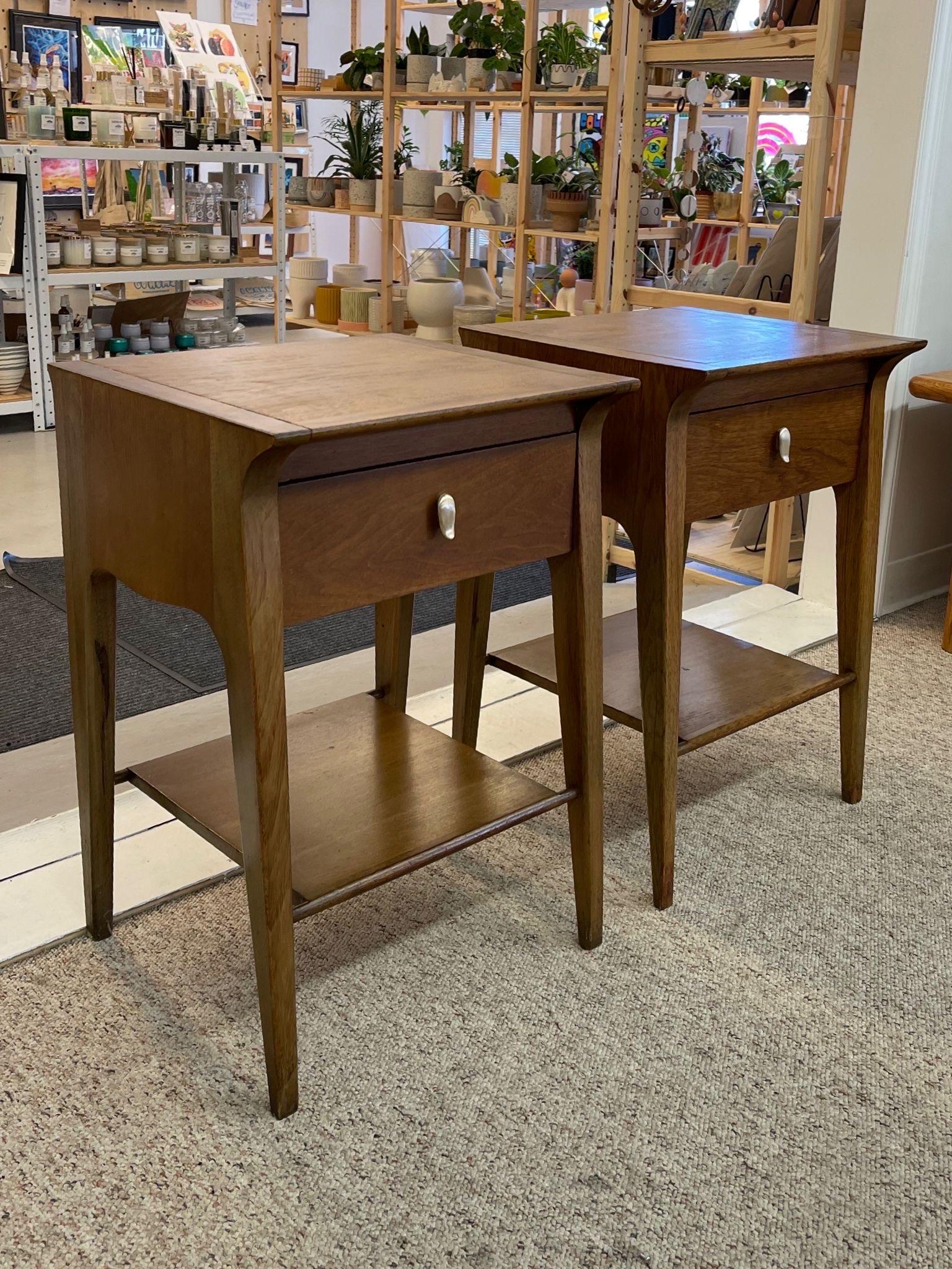 Wood Pair of Vintage Mid Century Modern End Tables by Drexel Profile With John Van For Sale