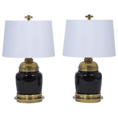 Vintage Mid-Century Modern Black Brass Table Lamps