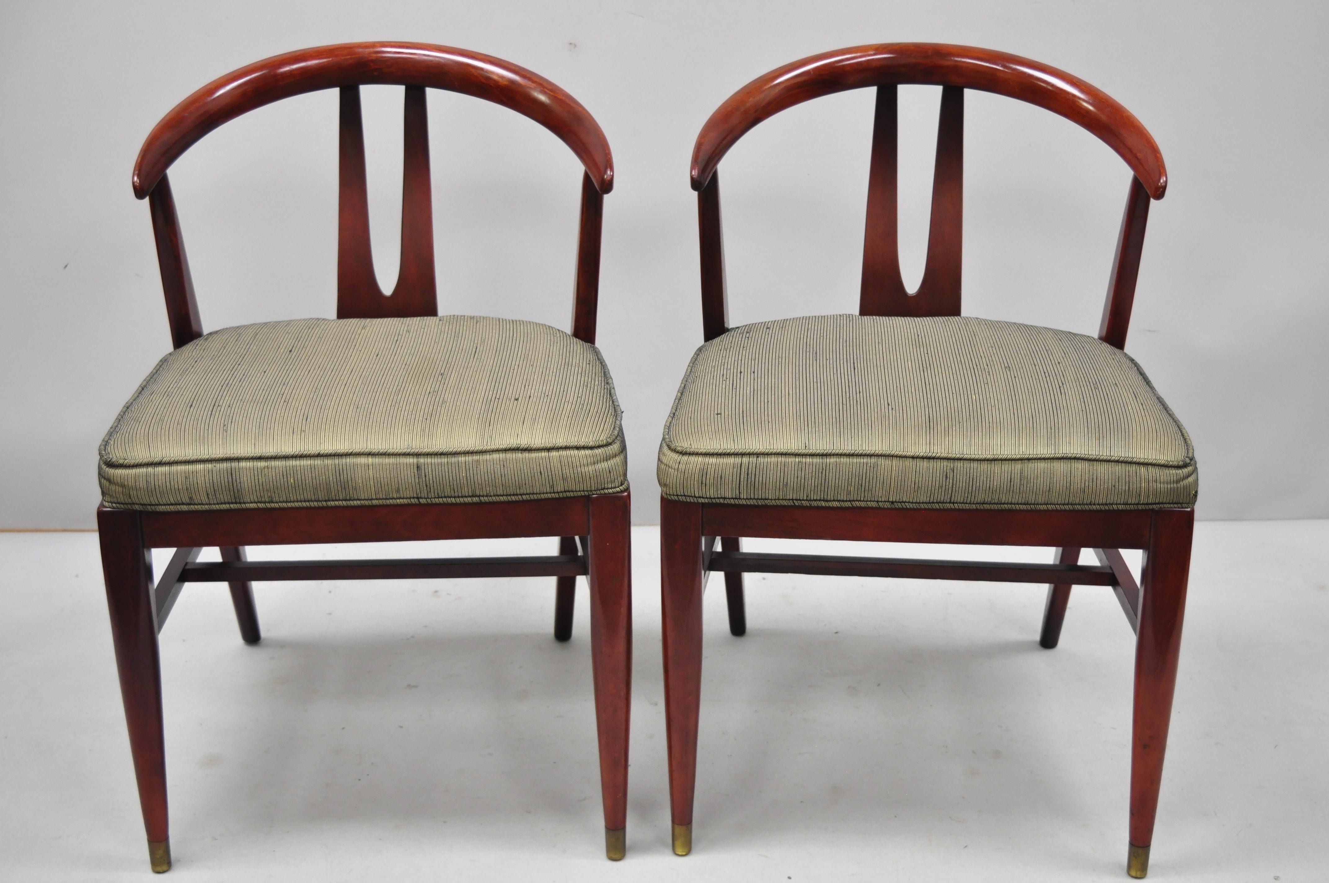 Pair of Vintage Mid-Century Modern Horseshoe Curved Back Mahogany Dining Chairs 4