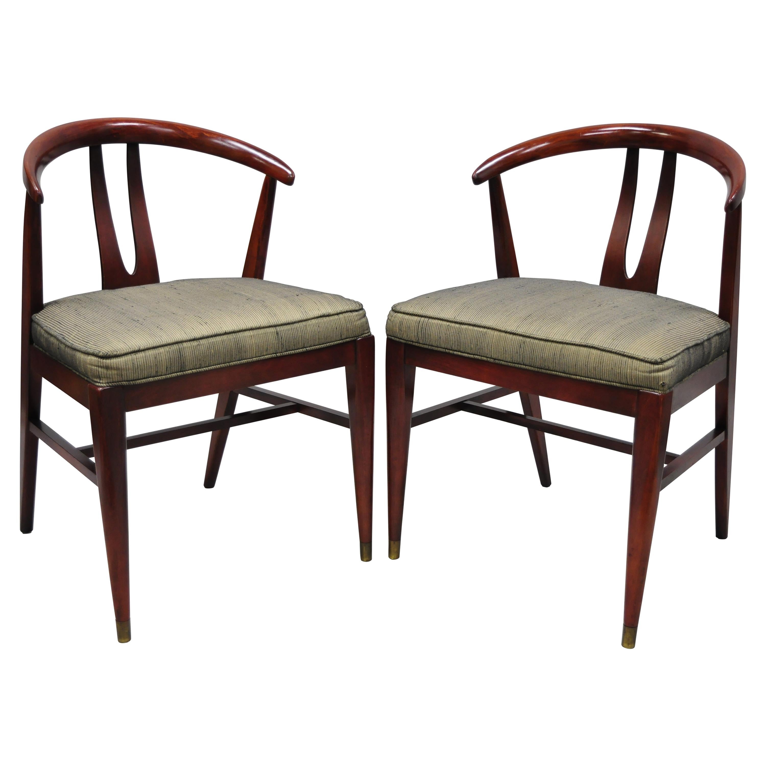 Pair of Vintage Mid-Century Modern Horseshoe Curved Back Mahogany Dining Chairs