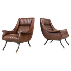 Pair of Vintage Mid-Century Modern Leather Lounge Chairs