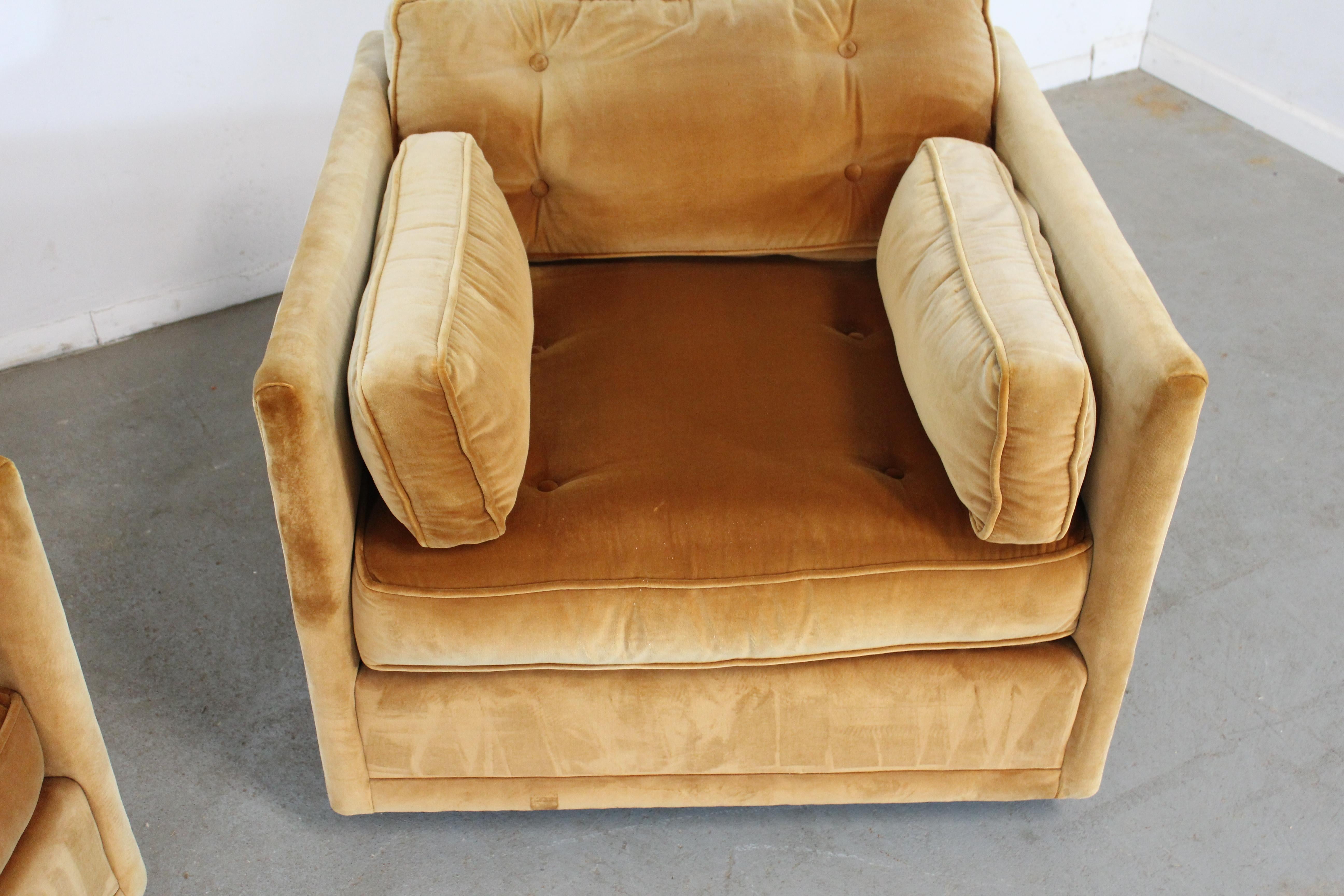 Late 20th Century Pair of Vintage Mid-Century Modern Milo Baughman Velvet Cube/Club Chairs by Dire