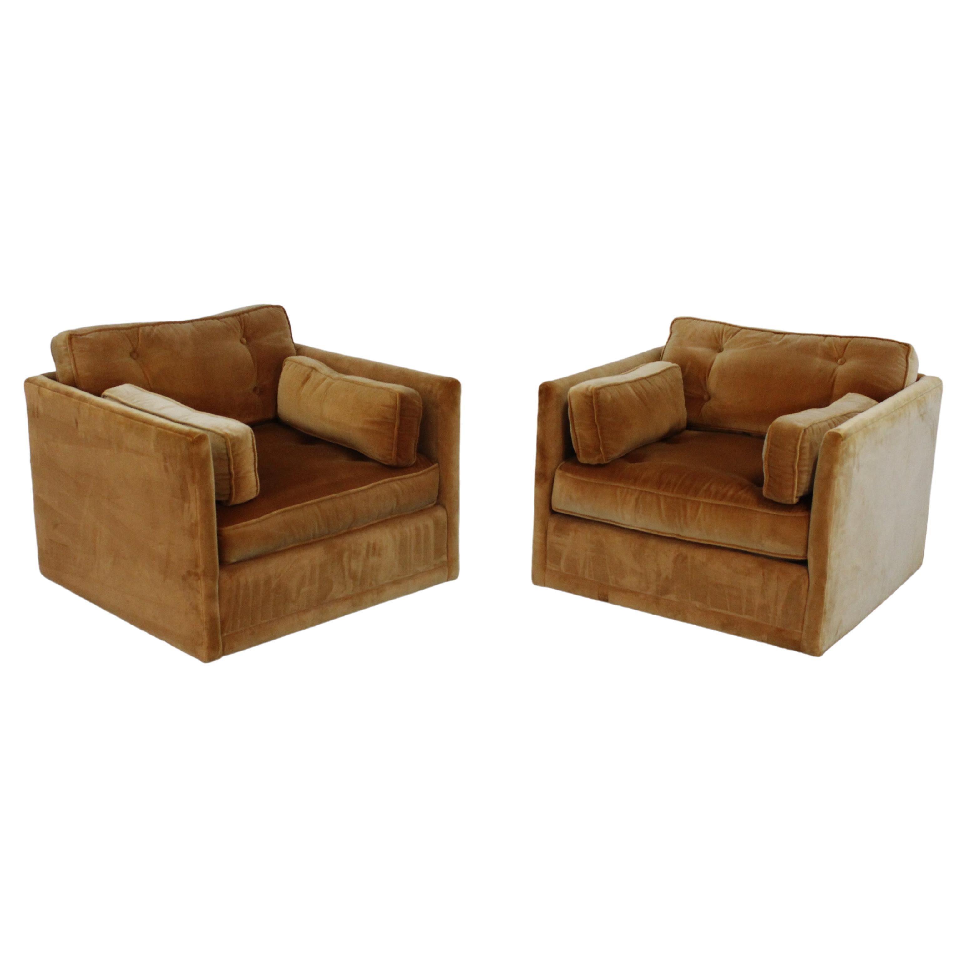 Pair of Vintage Mid-Century Modern Milo Baughman Velvet Cube/Club Chairs by Dire