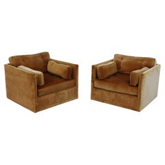 Pair of Vintage Mid-Century Modern Milo Baughman Velvet Cube/Club Chairs by Dire