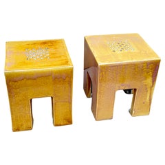 Pair of Vintage Mid-Century Modern Moroccan Ceramic Garden Seats Tables