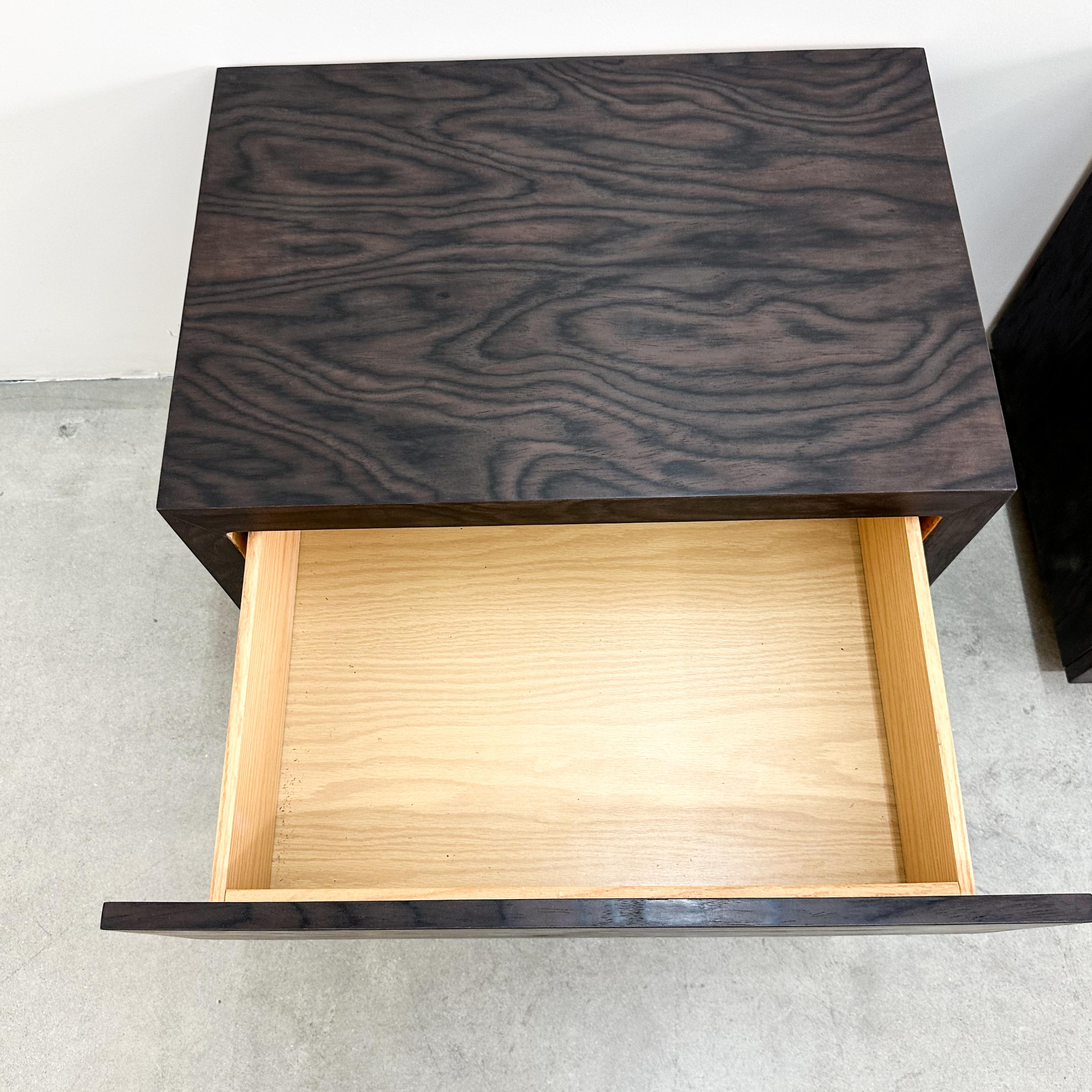 Pair of Vintage Mid-Century Modern Nightstands – Dark Brown Wood Grain 1970s For Sale 5