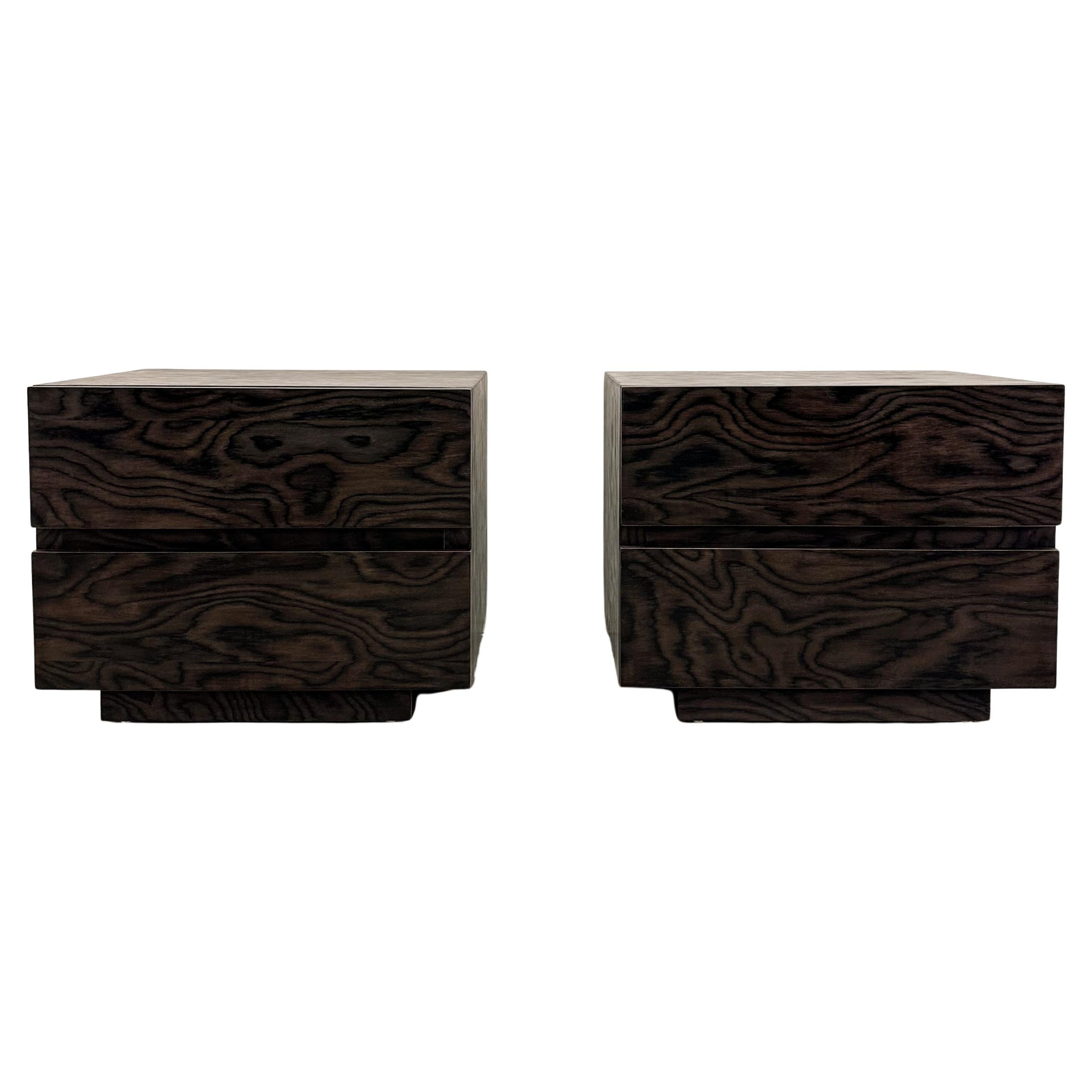 Pair of Vintage Mid-Century Modern Nightstands – Dark Brown Wood Grain 1970s For Sale