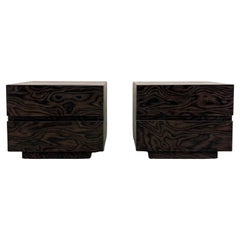 Pair of Vintage Mid-Century Modern Nightstands – Dark Brown Wood Grain 1970s