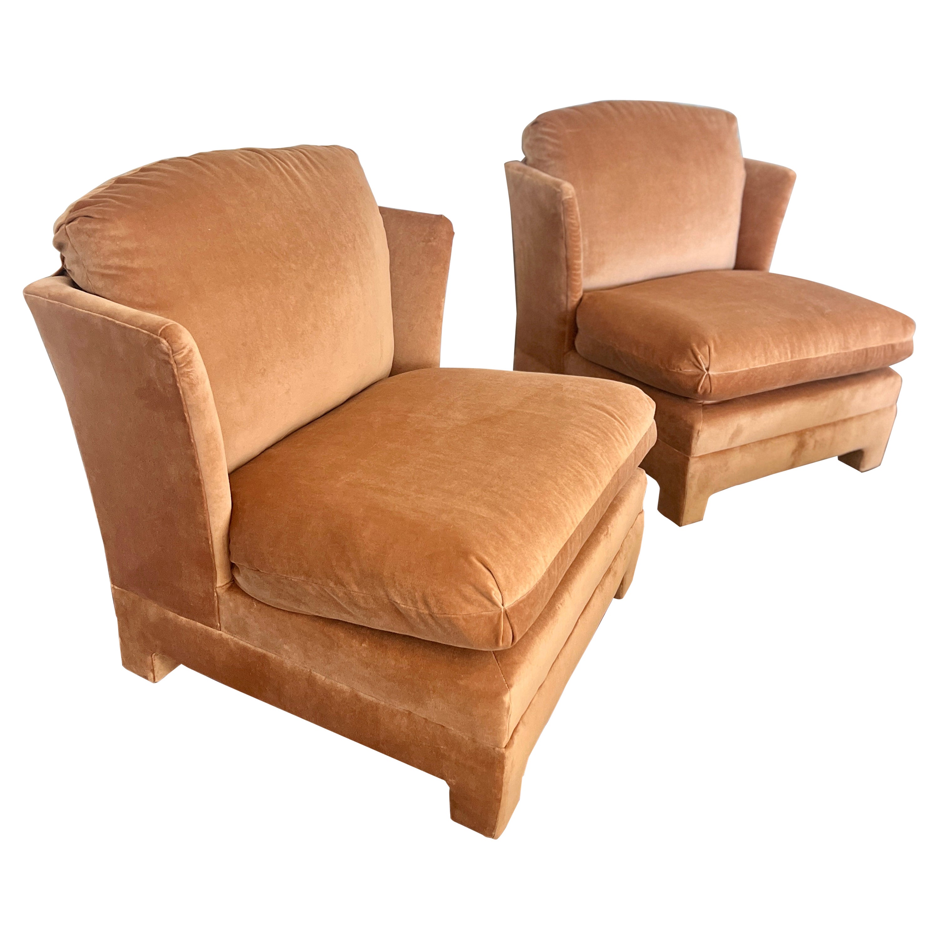 Pair of Vintage Mid-Century Modern Parsons Style Slipper Peach Lounge Chairs
