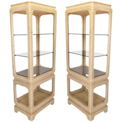 Pair of Vintage Mid-Century Modern Pencil Reed Bamboo Rattan Etageres