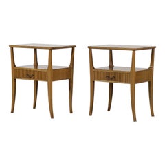 Pair of Vintage Mid-century Modern Scandinavian Brown Wood Nightstand, 1940s