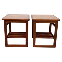 Pair of Vintage Mid Century Modern Teak and Tile Side Tables
