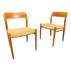 Pair of Vintage Mid-Century Modern Teak Dining Chairs "Model 75" by Niels Moller